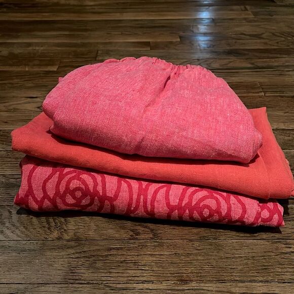 FLAX Jeanne Engelhart Women’s Linen Three Piece Coral Pink Rose Print Set - Picture 16 of 16